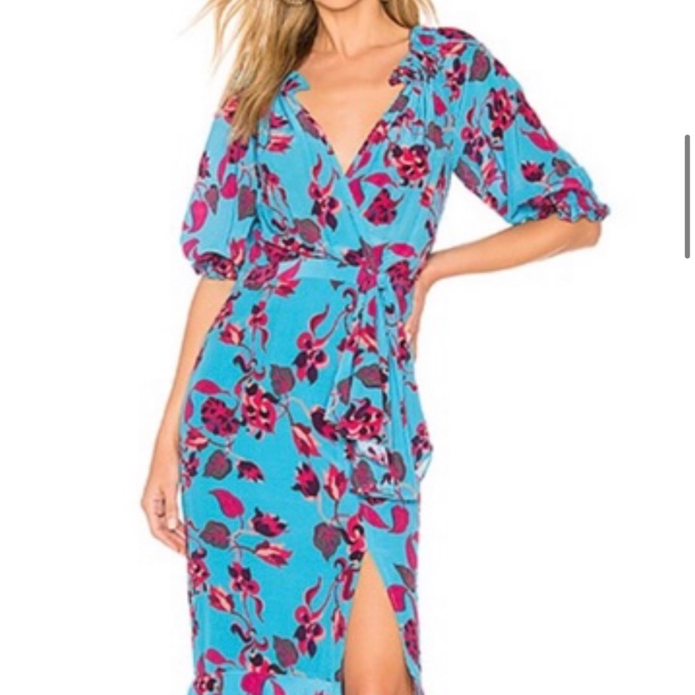 SALONI Olivia Blue & Pink Floral Ruffle Dress